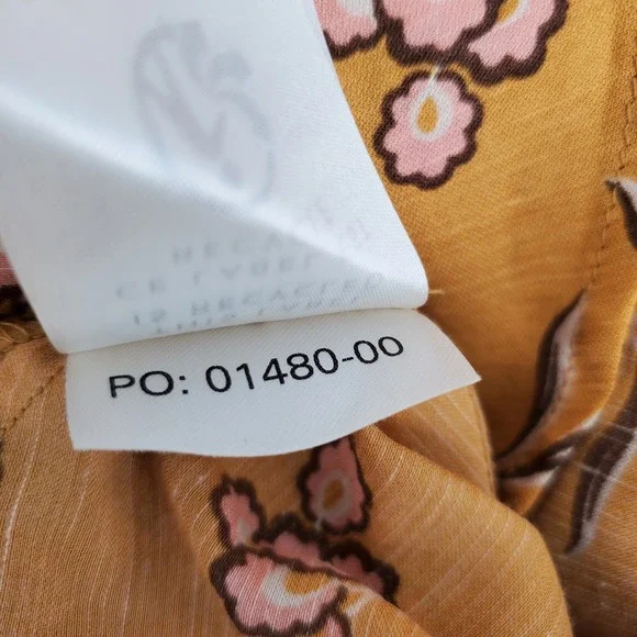 Outerknown‎ Oceana Floral Smocked Waist Midi Dress Yellow Pink Long Sleeve Small - Picture 7 of 10